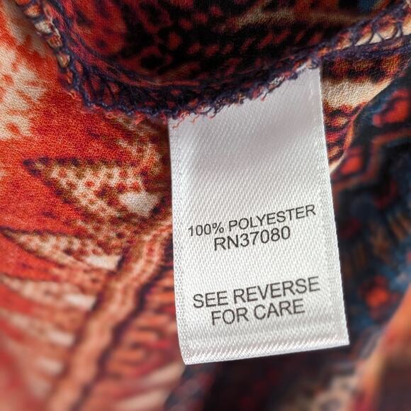 Cato Chiffon High Low Tunic Top Blouse Boho Southwestern Aztec Desertcore Red M - Picture 11 of 12